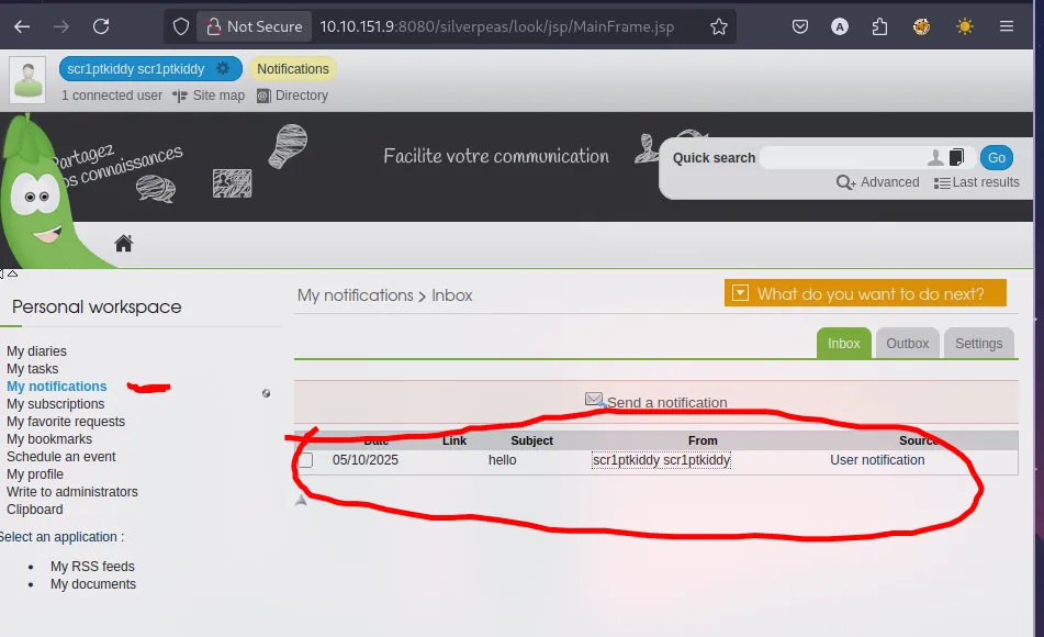 Silver Platter TryHackMe notification